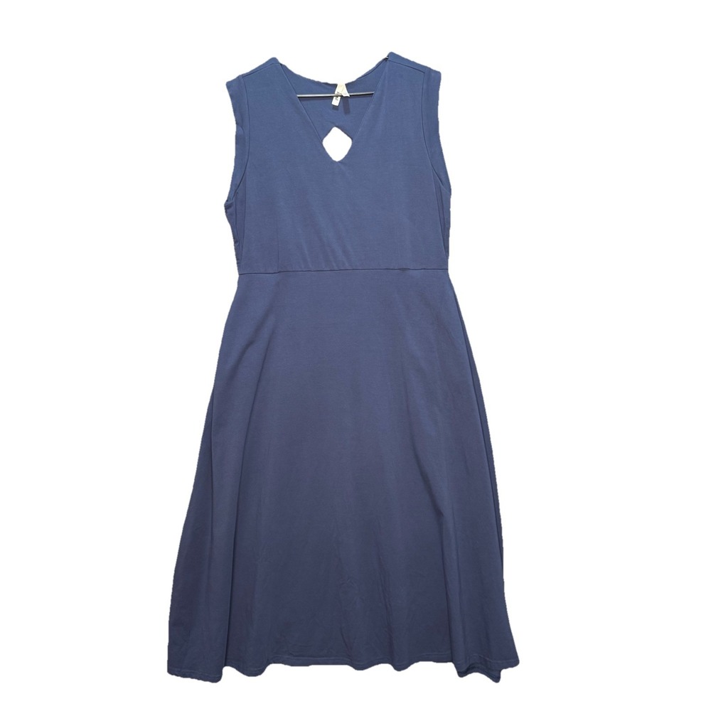 Pact  V Neck Fit Flare Keyhole Back Dress Blue XXXL 3X Organic Cotton Blend